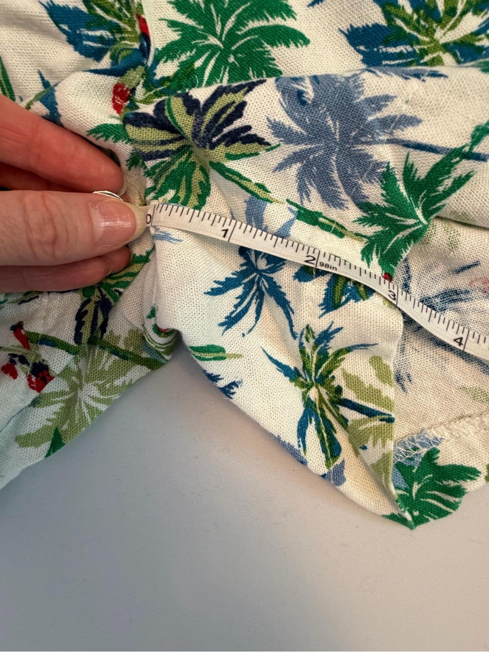 Monteau White Palm Print Linen Blend Women’s Shorts with Green & Blue Size Small - Picture 6 of 7